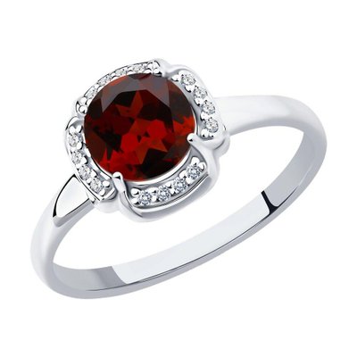 Кольцо из серебра с гранатом и фианитами, 925, 8 900 тг