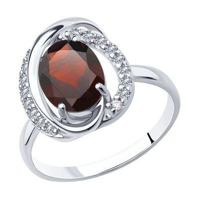 Кольцо из серебра с гранатом и фианитами, 925, 21 550 тг