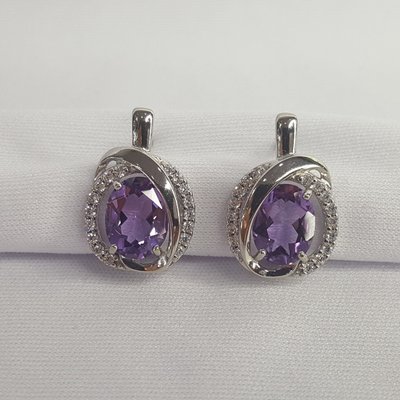 Серьги из серебра с аметистами и фианитами, 925, 29 100 тг