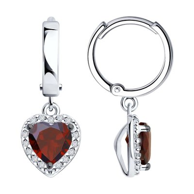 Серьги из серебра с гранатами и фианитами, 925, 29 850 тг