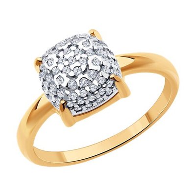 Кольцо из золочёного серебра с фианитами, 925, 15 350 тг