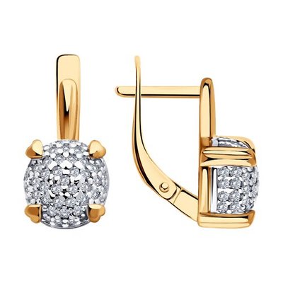 Серьги из золочёного серебра с фианитами, 925, 13 400 тг