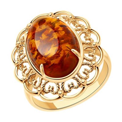 Кольцо из золочёного серебра с янтарём, 925, 19 050 тг