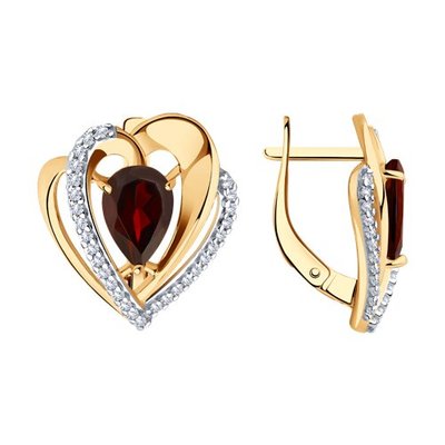 Серьги из золочёного серебра с гранатами и фианитами, 925