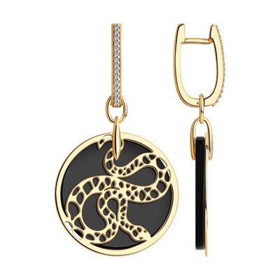 Серьги из золочёного серебра с агатами и фианитами, 925, 27 100 тг