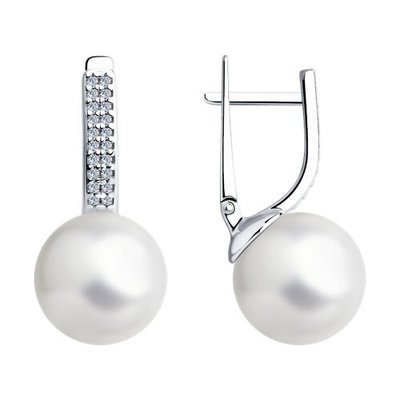 Серьги из серебра с жемчугом и фианитами, 925, 22 200 тг