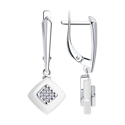 Серьги из серебра с керамическими вставками и фианитами, 925, 11 650 тг