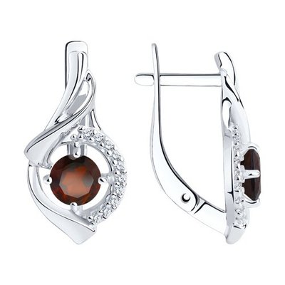 Серьги из серебра с гранатами и фианитами, 925, 21 000 тг