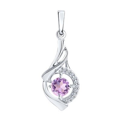 Подвеска из серебра с аметистом и фианитами, 925, 9 400 тг