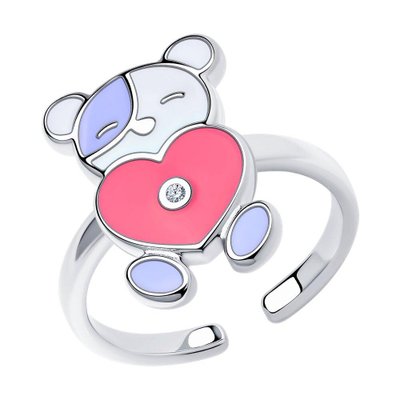 Кольцо из серебра с эмалью и фианитом, 925