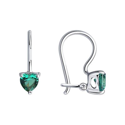 Серьги из серебра с зелеными фианитами, 925, 6 100 тг