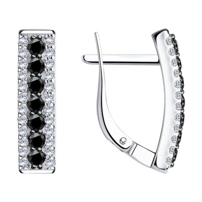 Серьги из серебра с чёрными фианитами, 925, 23 000 тг