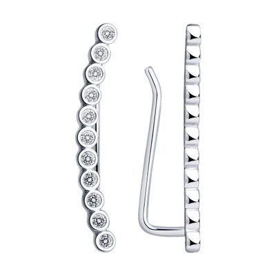 Серьги-зажимы из серебра с фианитами, 925, 13 350 тг