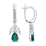 Серьги из серебра с изумрудами и фианитами из серебро
