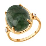 Кольцо из золочёного серебра с жадеитом и фианитами из серебро