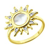 Кольцо из золочёного серебра с перламутром и фианитами из серебро