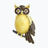 Брошь из золочёного серебра с янтарём и фианитами из серебро