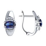 Серьги из серебра с корундами сапфировыми (синт.) и фианитами из серебро