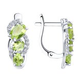 Серьги из серебра с фианитами и хризолитами из серебро