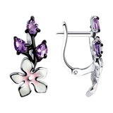 Серьги из серебра с эмалью с аметистами из серебро