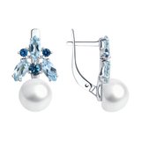 Серьги из серебра с миксом камней и жемчугом из серебро