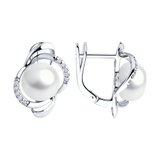 Серьги из серебра с жемчугом и фианитами из серебро
