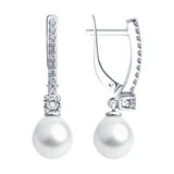 Серьги из серебра с жемчугом и фианитами из серебро