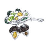 Брошь из серебра с миксом камней из серебро