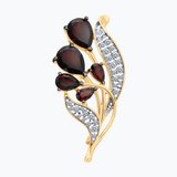 Брошь из золочёного серебра с гранатами и фианитами из серебро