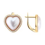 Серьги из золочёного серебра с синтетическим жемчугом и фианитами из серебро