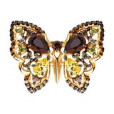 Брошь из золочёного серебра с жёлтыми и коричневыми фианитами из серебро