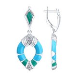 Серьги из серебра с фианитами и эмалью из серебро