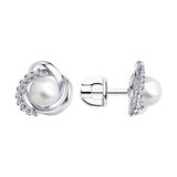 Серьги из серебра с жемчугом и фианитами из серебро