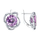 Серьги из серебра с аметистами и фианитами из серебро