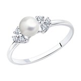 Кольцо из серебра с жемчугом и фианитами из серебро