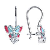 Серьги из серебра с эмалью с фианитами из серебро