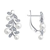 Серьги из серебра с жемчугом и фианитами из серебро