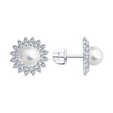 Серьги из серебра с жемчугом и фианитами из серебро