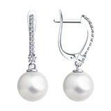 Серьги из серебра с жемчугом и фианитами из серебро