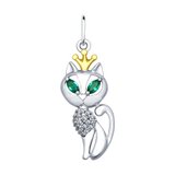 Подвеска из золочёного серебра с бесцветными и зелеными фианитами из серебро