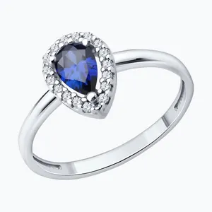 Кольцо из серебра с сапфиром и фианитами