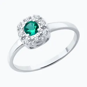 Кольцо из серебра с изумрудом и фианитами