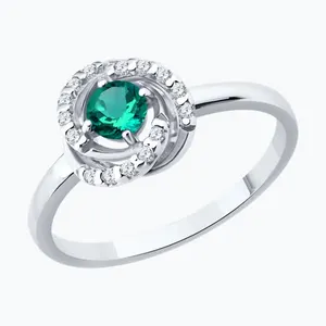 Кольцо из серебра с изумрудом и фианитами