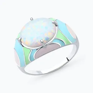 Кольцо из серебра с эмалью с опалом