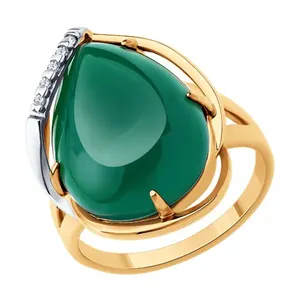 Кольцо из золочёного серебра с агатом и фианитами