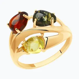 Кольцо из золоченого серебра с янтарём