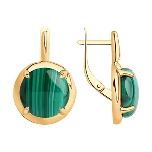 Серьги из золочёного серебра с малахитами