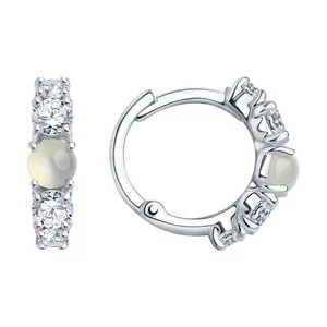 Серьги из серебра с луннными камнями и фианитами