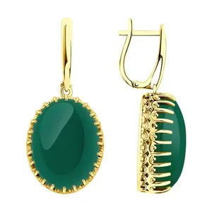 Серьги из золочёного серебра с хризопразом