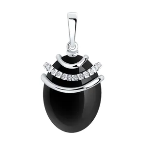 Подвеска из серебра с агатом и фианитами